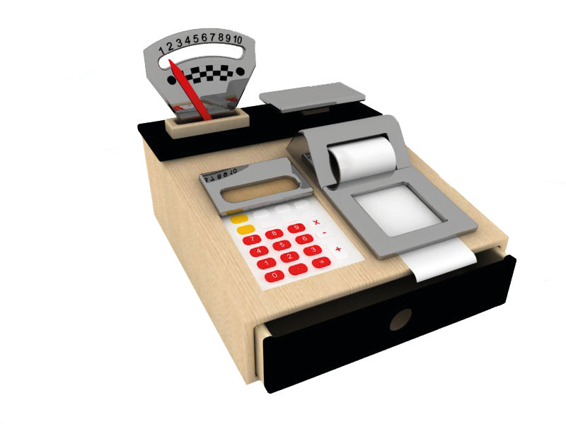 WOODEN COMBINED CASH REGISTER AND PLAY SCALES