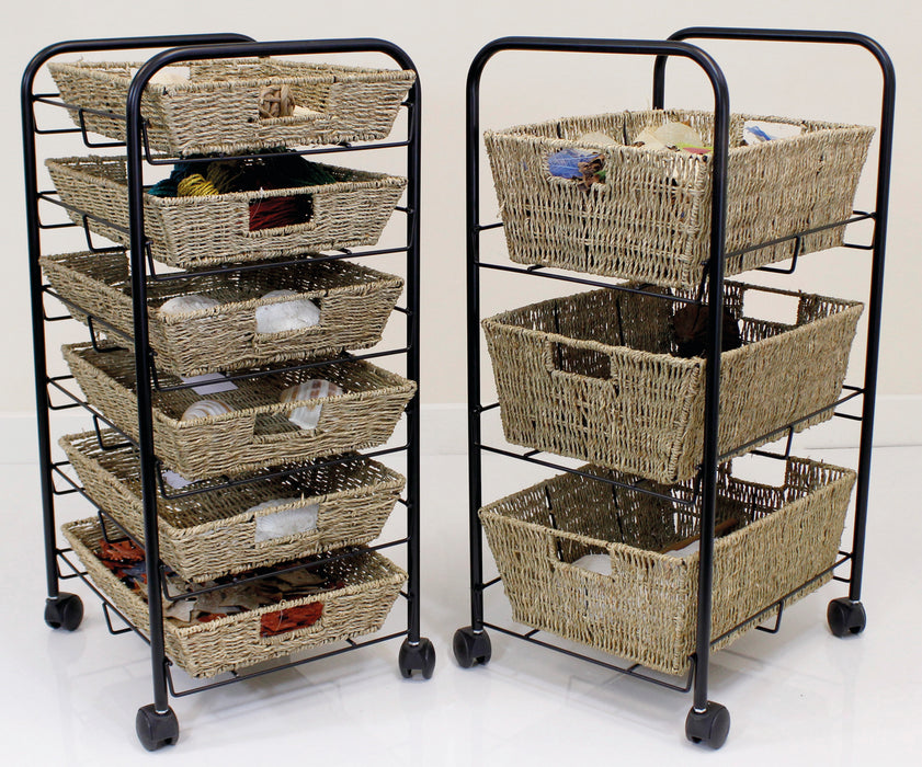 3 Shelf Deep Tray Storage With Seagrass Baskets
